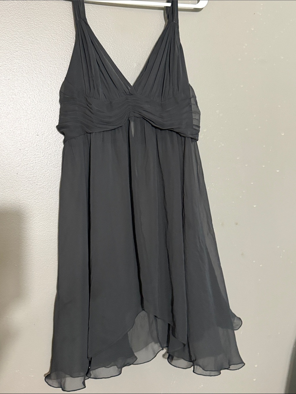 Victoria's Secret Black Chiffon Babydoll Chemise Lingerie Dress Ruched V Neck L